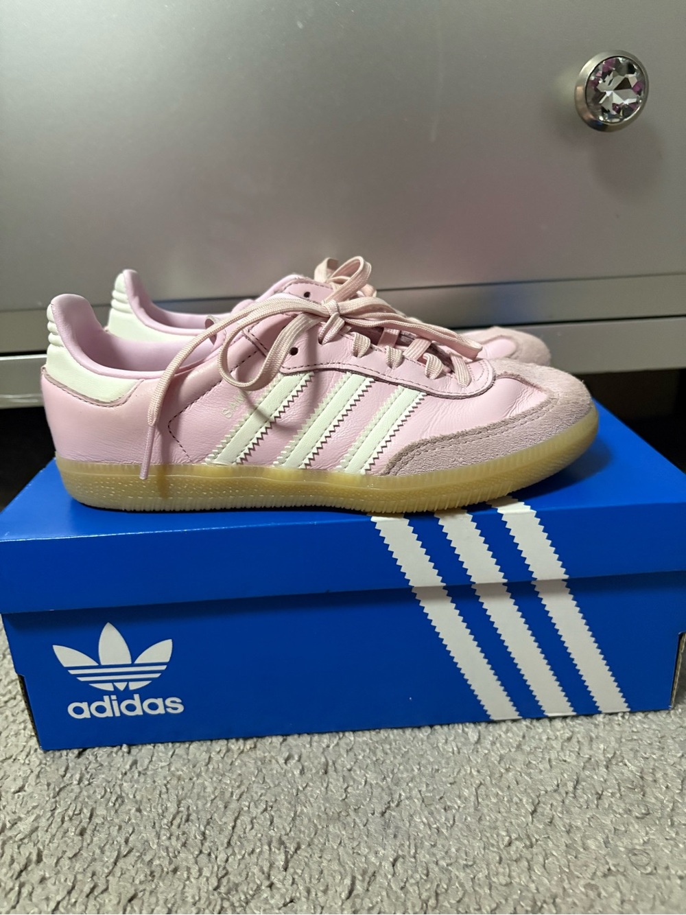 adidas Kids Pink Leather Sneakers with White Stripes